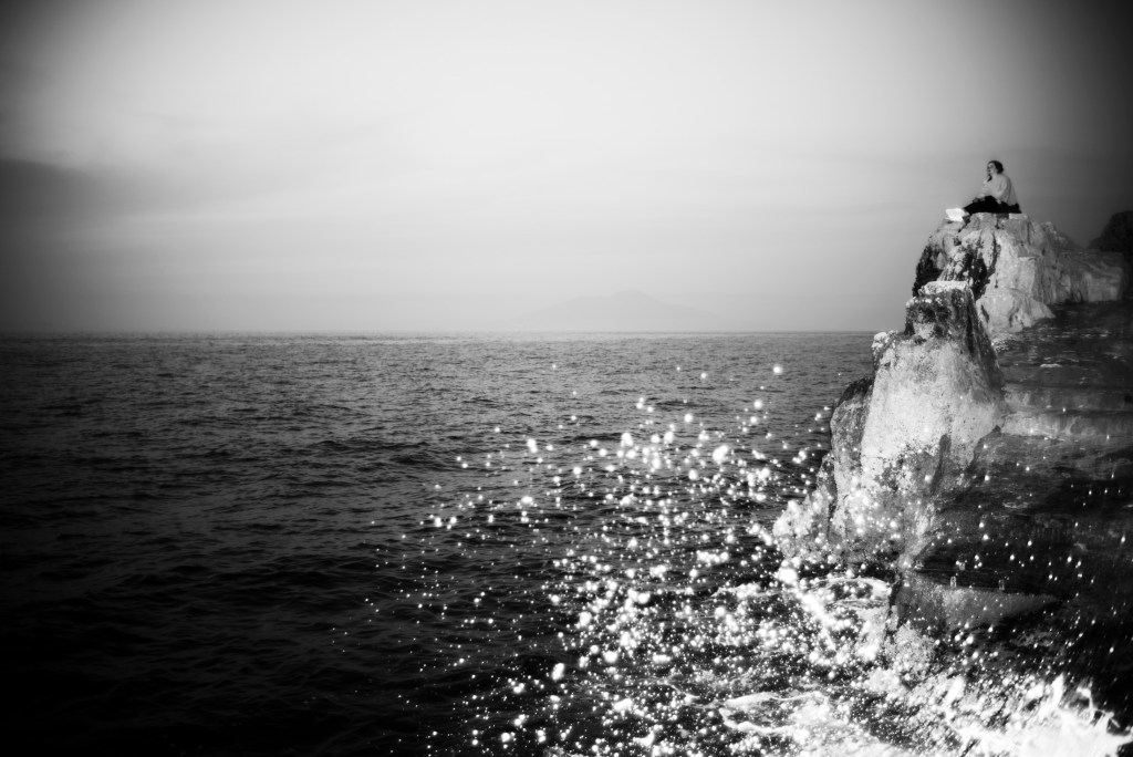 black and white photography girl by the sea